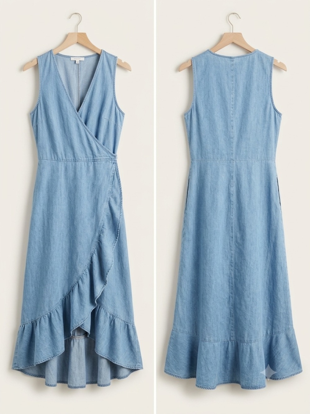 Light Blue Denim Wrap Midi Dress - Women